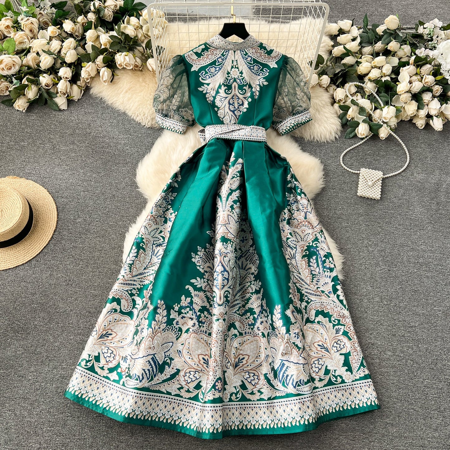 Bow-Tie Floral Print V-Neck Dress
