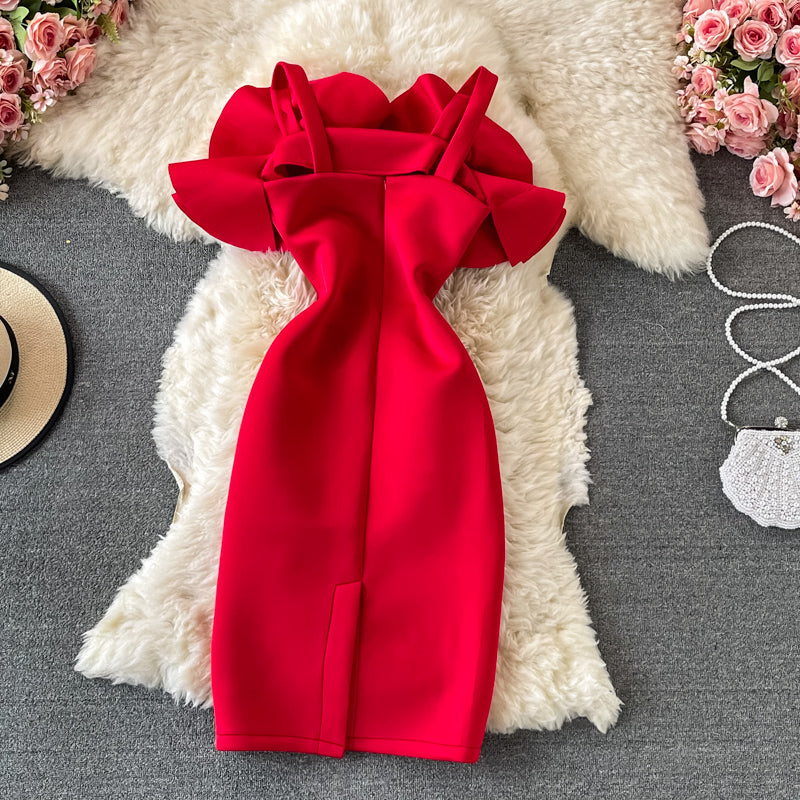 Ruffled Off-the-shoulder Bag Hip Dress