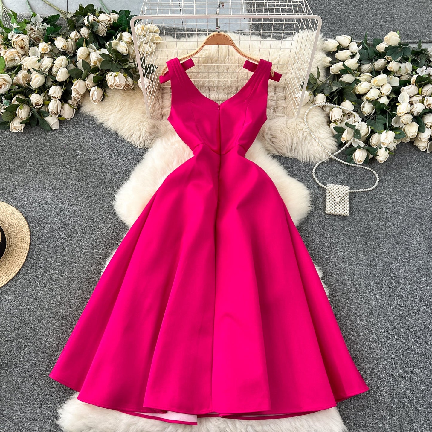 Delicate Pleated Bow Slip Dress