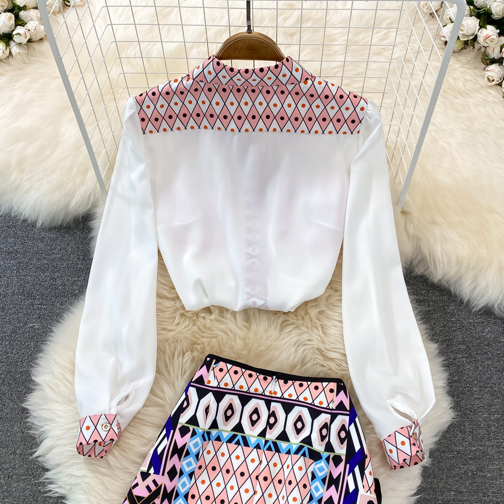 Printed Shirt & High Waist Skirt Two Piece Set