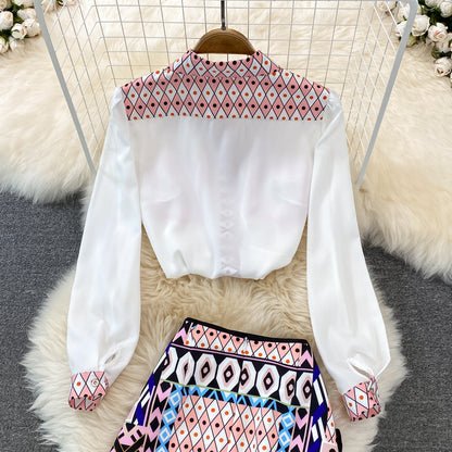 Printed Shirt & High Waist Skirt Two Piece Set