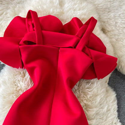 Ruffled Off-the-shoulder Bag Hip Dress
