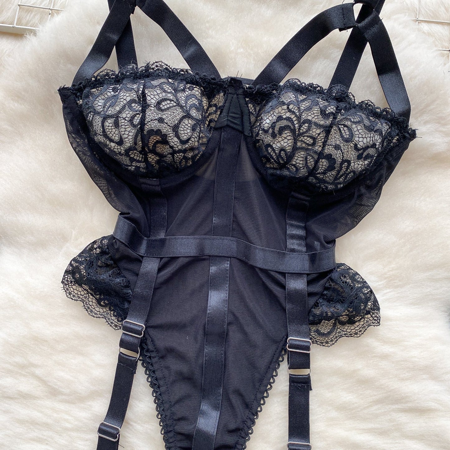 Lace-up Mesh Black Lingerie Set