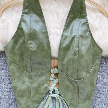 Y2K PU Leather Backless Vest