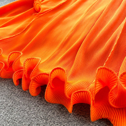 Solid Color Ruffled Sleeveless Dress