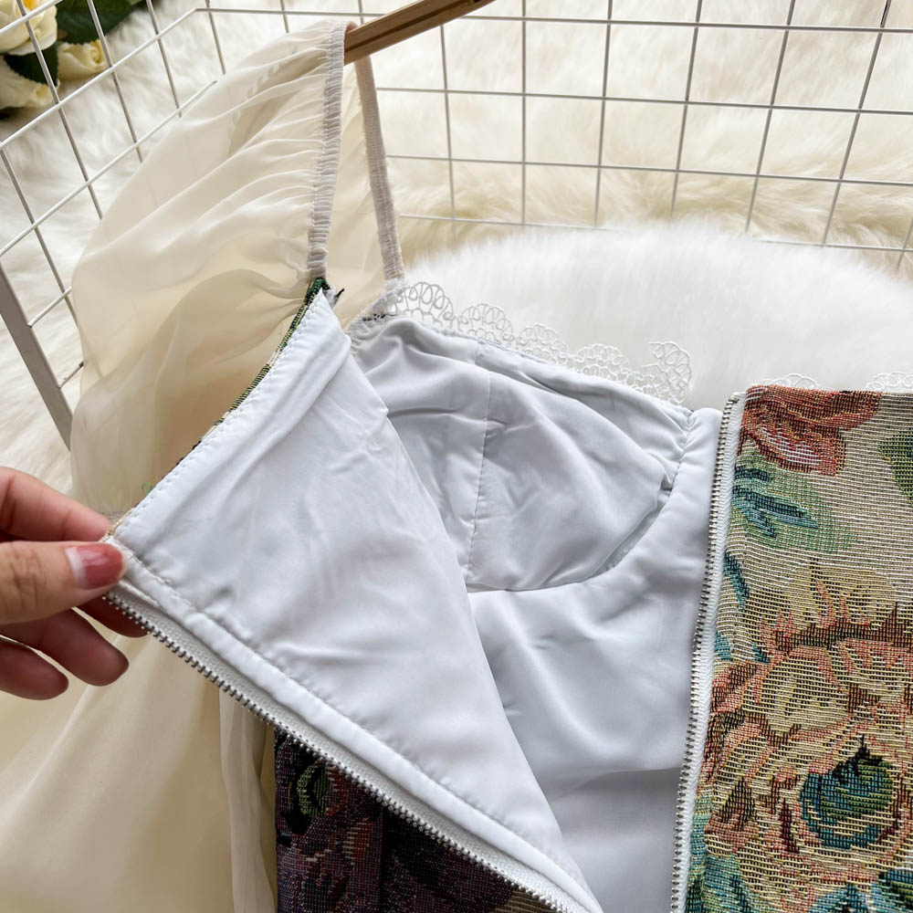 2pcs Bubble-sleeve Top with Pleated Skirt