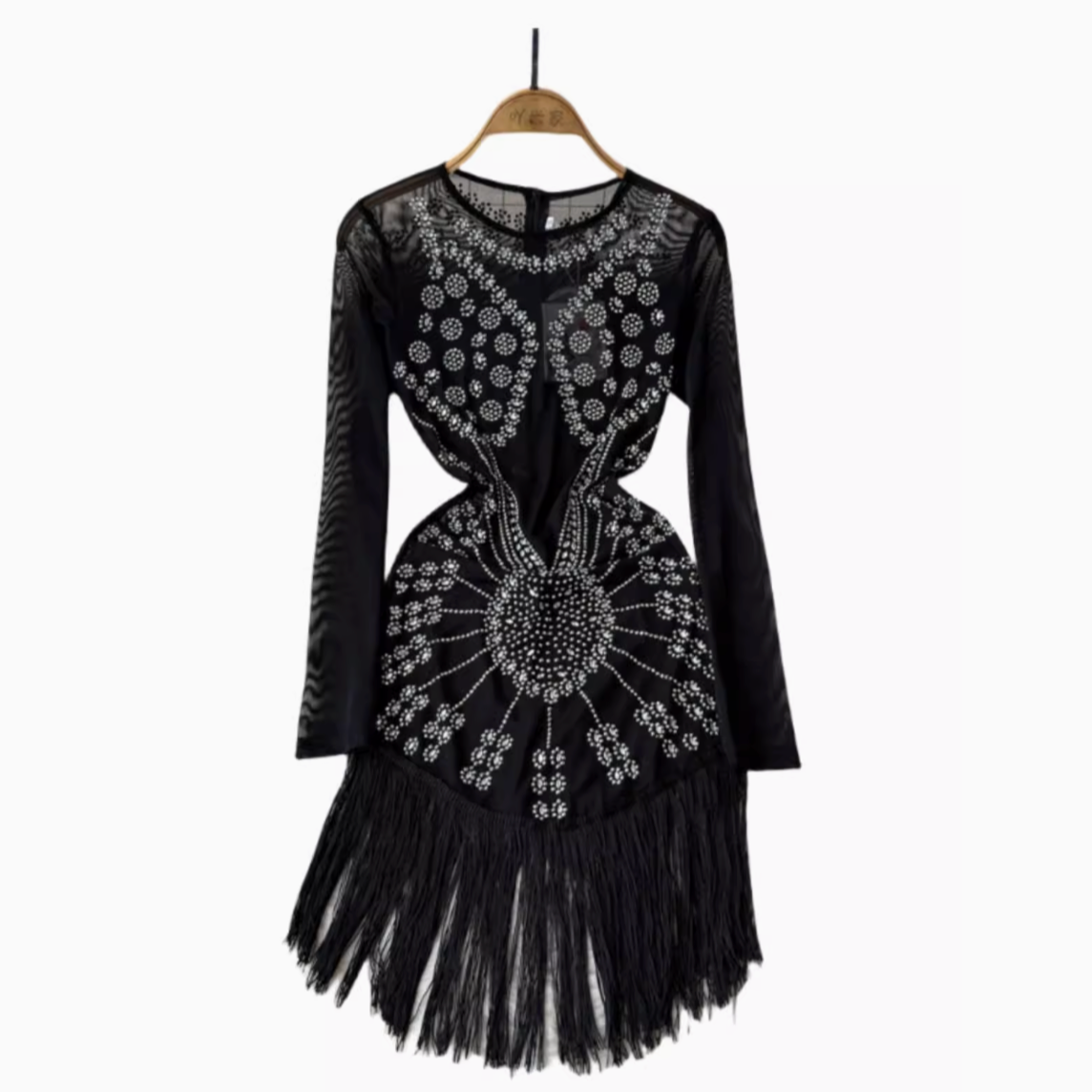 Sequin Fringe Black Cocktail Dress