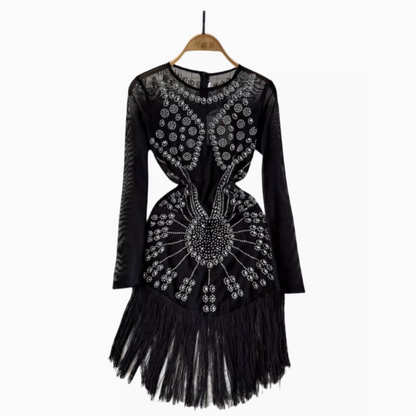 Sequin Fringe Black Cocktail Dress