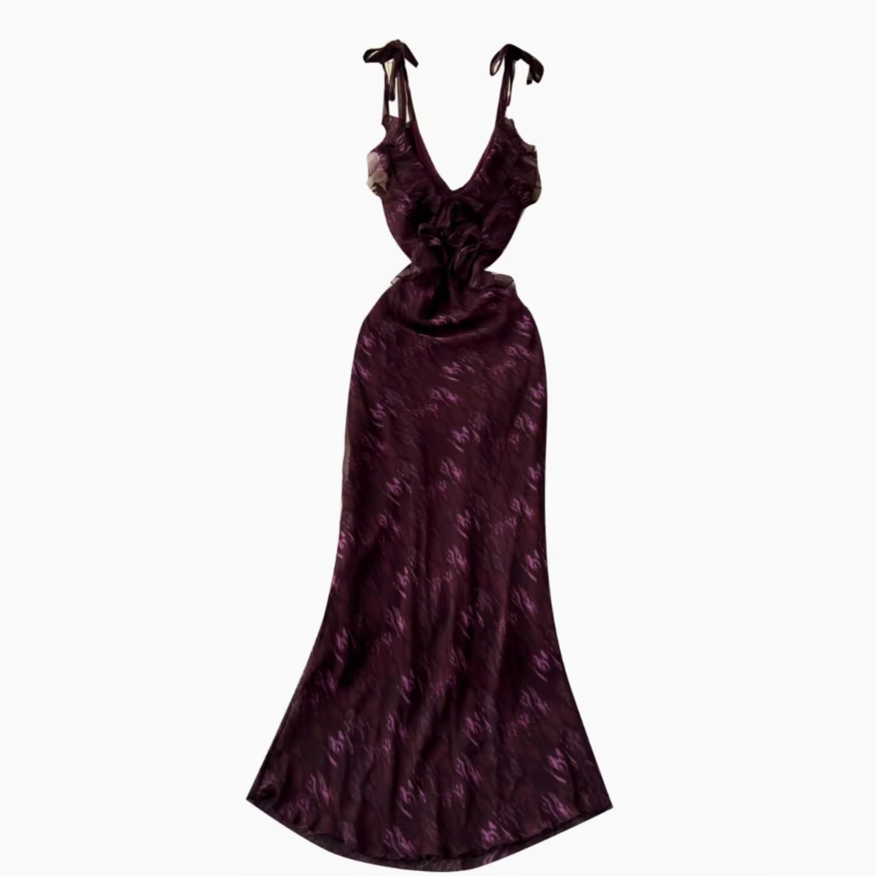 Purple V-neck Ruffled Evening Gown