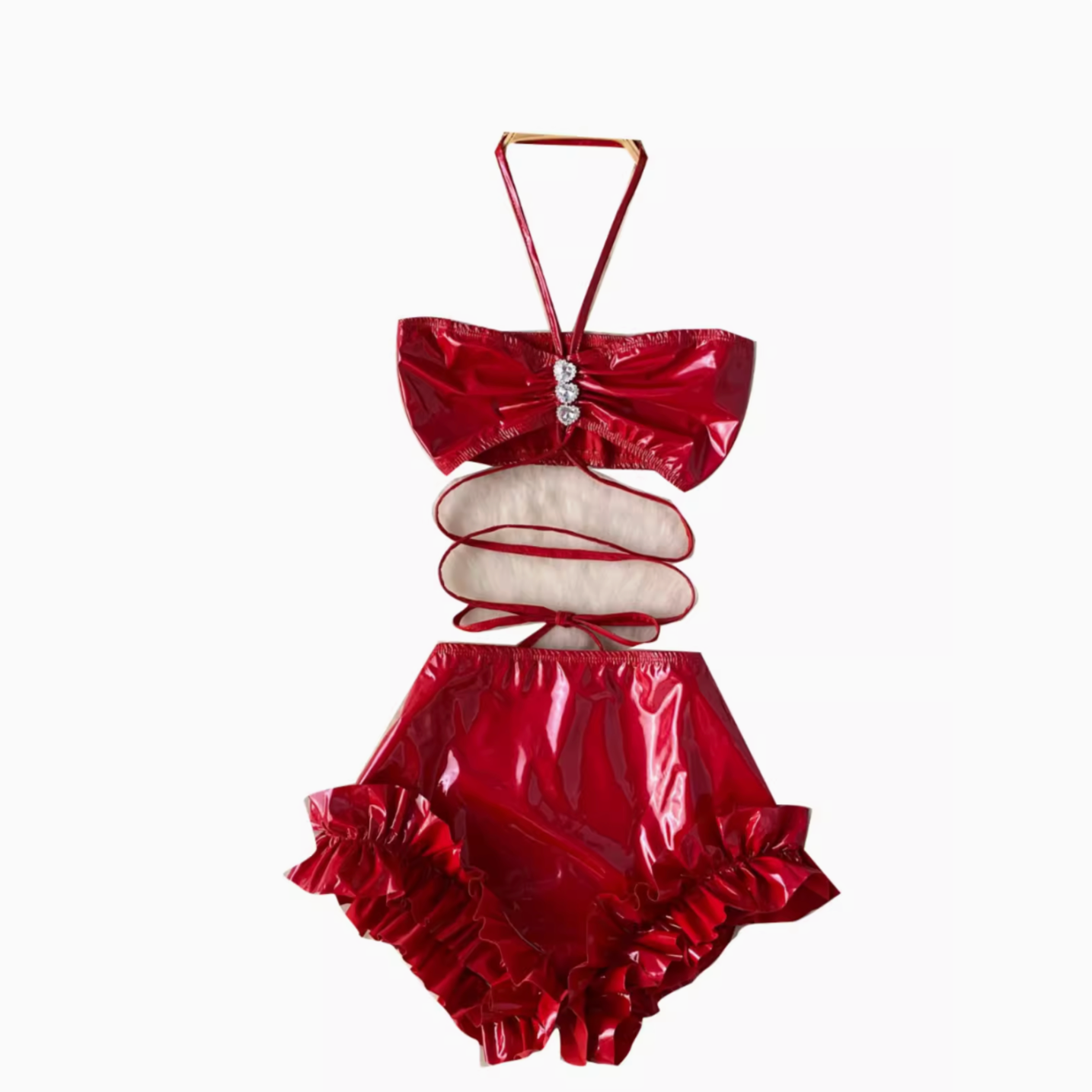 Halter Top&Ruffled Shorts PU 2Pcs