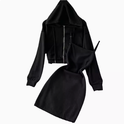 Cropped  Zip Up Hoodie with Slip Dress