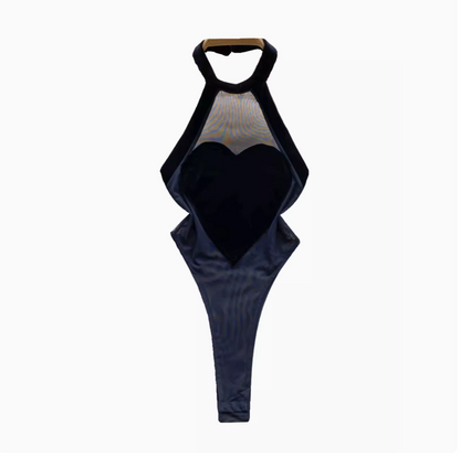 Sheer Mesh Cutout Halter Romper