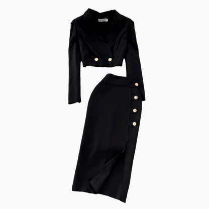 Black Blazer and Skirt Set Office Wear