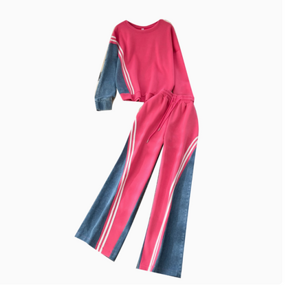 Leisure Wear Patchwork Denim 2Pcs