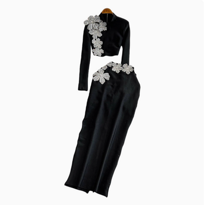 Rhinestone Sweater & Midi Skirt Matching Set