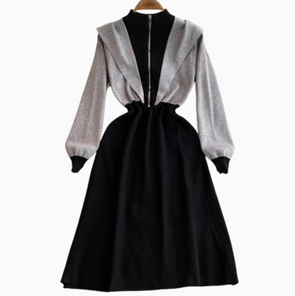 Casual Patchwork Hooded Black Dress