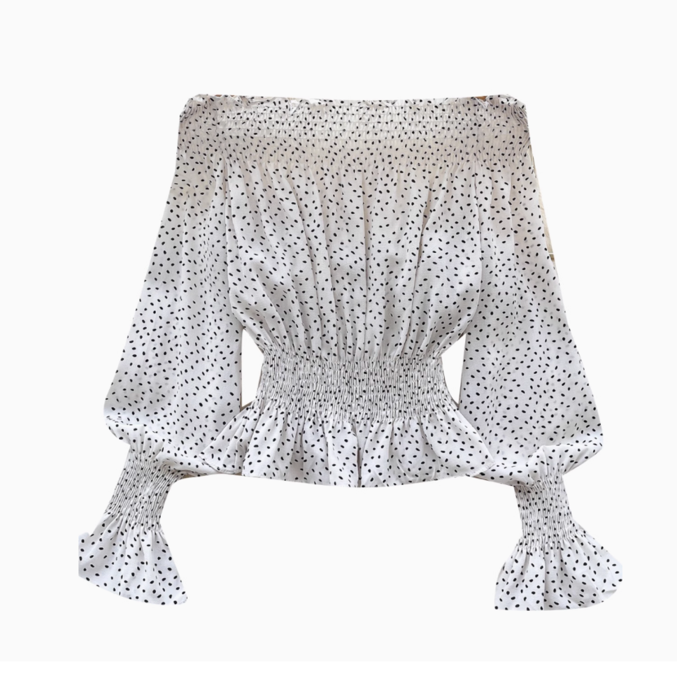 Retro-Inspired Off-Shoulder Dot Print Top
