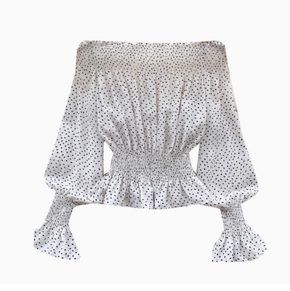 Retro-Inspired Off-Shoulder Dot Print Top