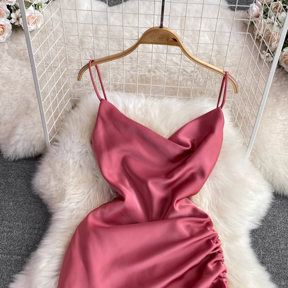 Draped Neckline Drawstring Slip Dress