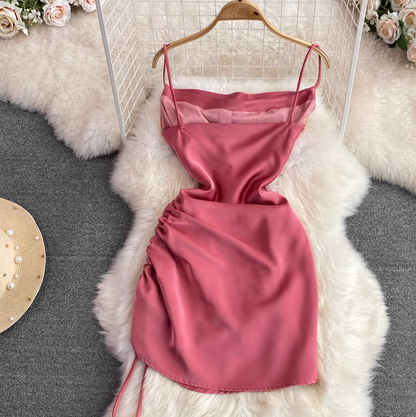 Draped Neckline Drawstring Slip Dress