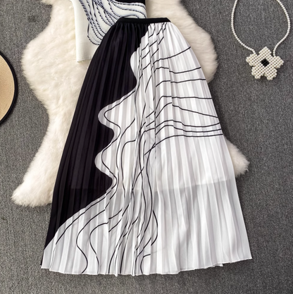 Knitwear & Pleated Skirt Printed 2Pcs