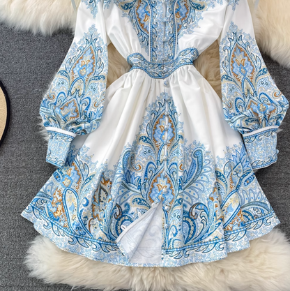 V-neck Floral Printed A-line Dress