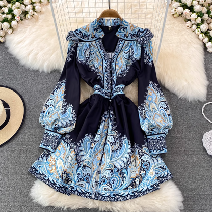 V-neck Floral Printed A-line Dress