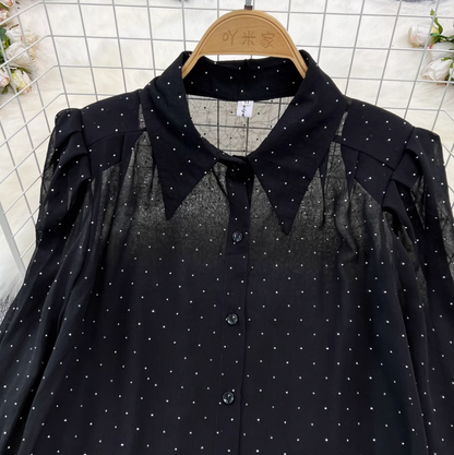 Rhinestone Studded Black Shirt & Skirt 2Pcs