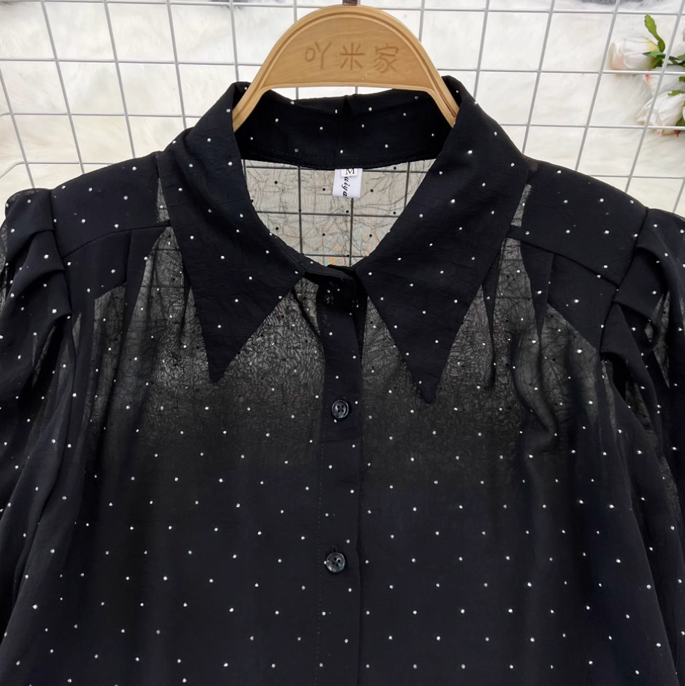 Rhinestone Studded Black Shirt & Skirt 2Pcs