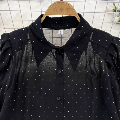 Rhinestone Studded Black Shirt & Skirt 2Pcs