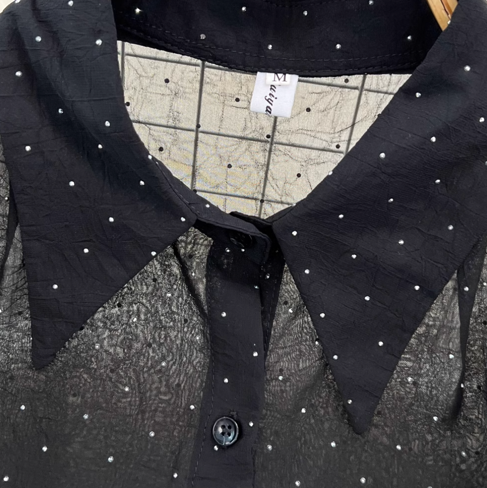 Rhinestone Studded Black Shirt & Skirt 2Pcs