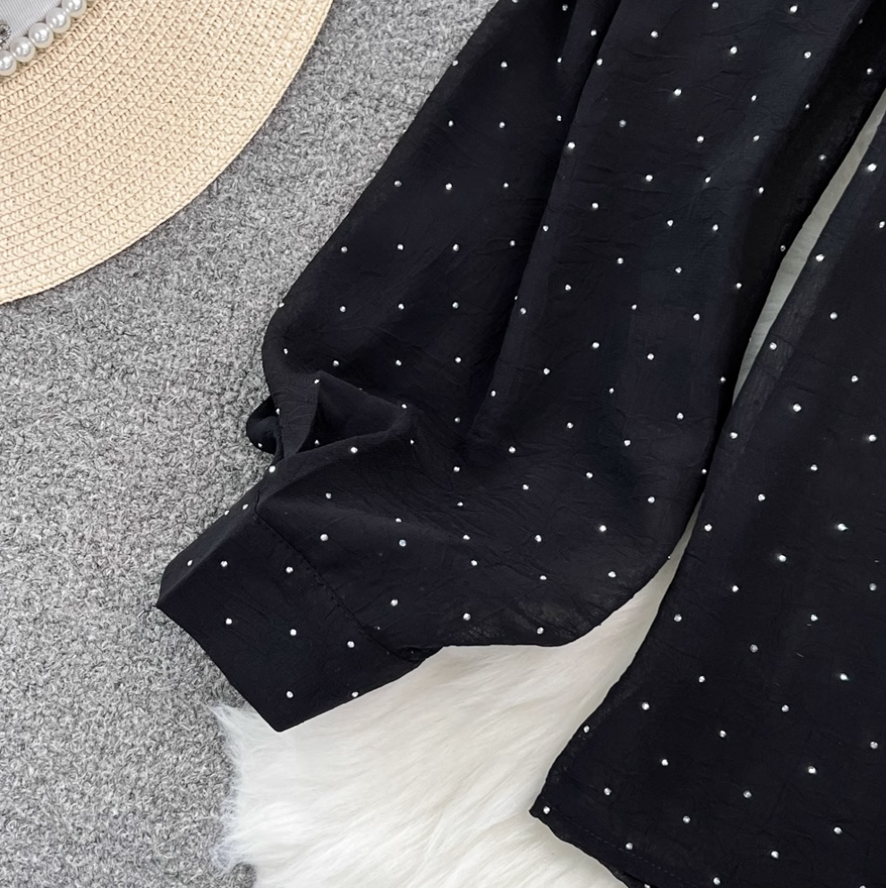 Rhinestone Studded Black Shirt & Skirt 2Pcs