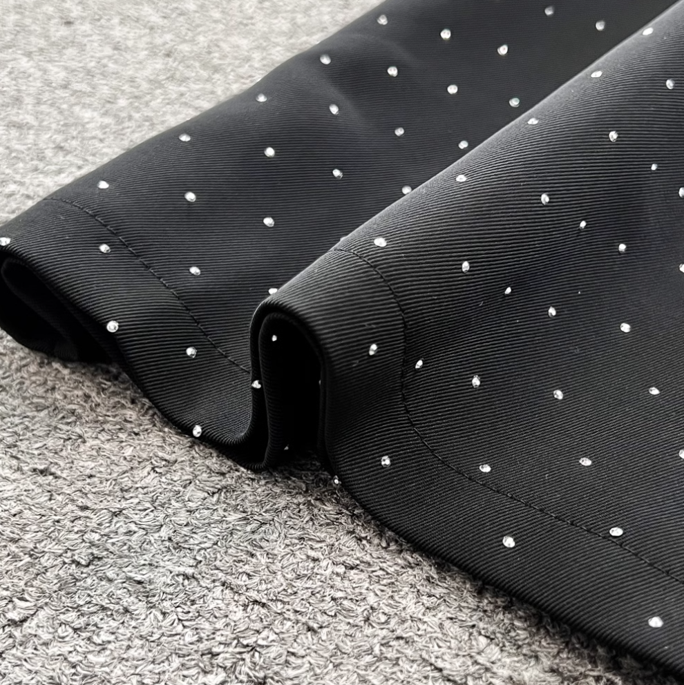 Rhinestone Studded Black Shirt & Skirt 2Pcs