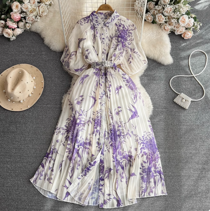 Lapeled Floral Printed Shirt Dress
