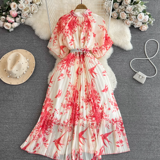 Lapeled Floral Printed Shirt Dress