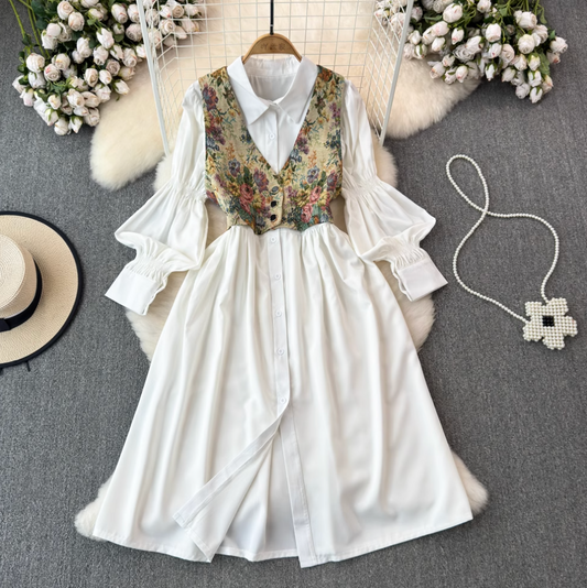 Floral Print Camisole & Button-Up Shirt Dress Set