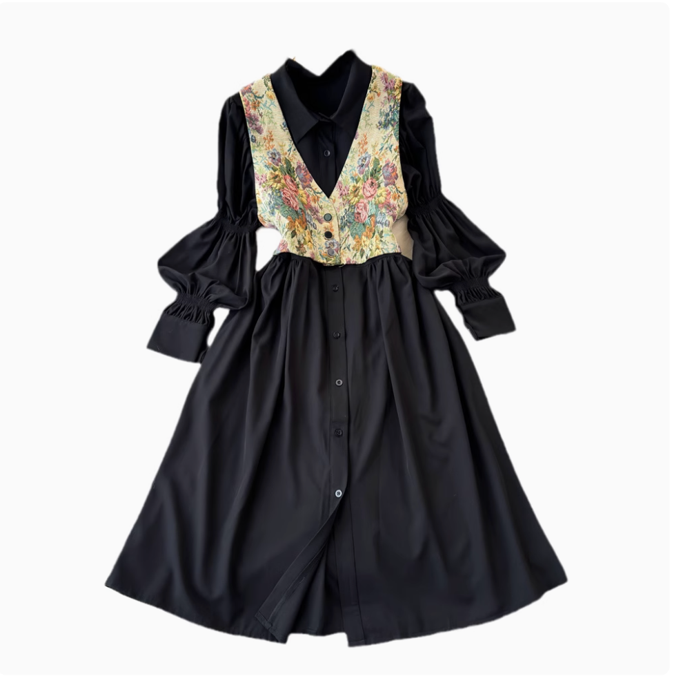 Floral Print Camisole & Button-Up Shirt Dress Set