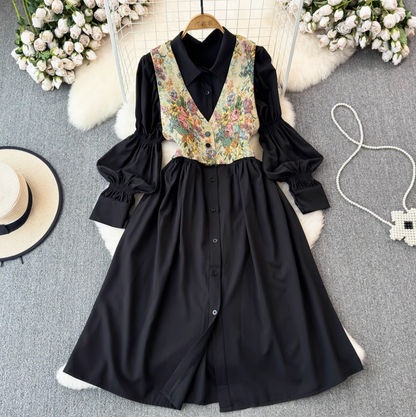 Floral Print Camisole & Button-Up Shirt Dress Set