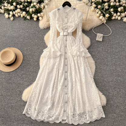 Premium Ruffled Embroidered Lace Shirt Dress