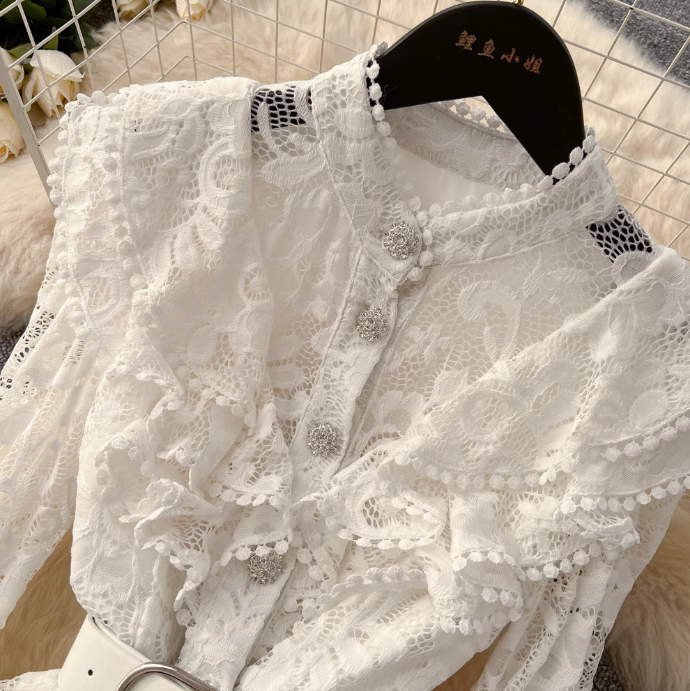 Premium Ruffled Embroidered Lace Shirt Dress