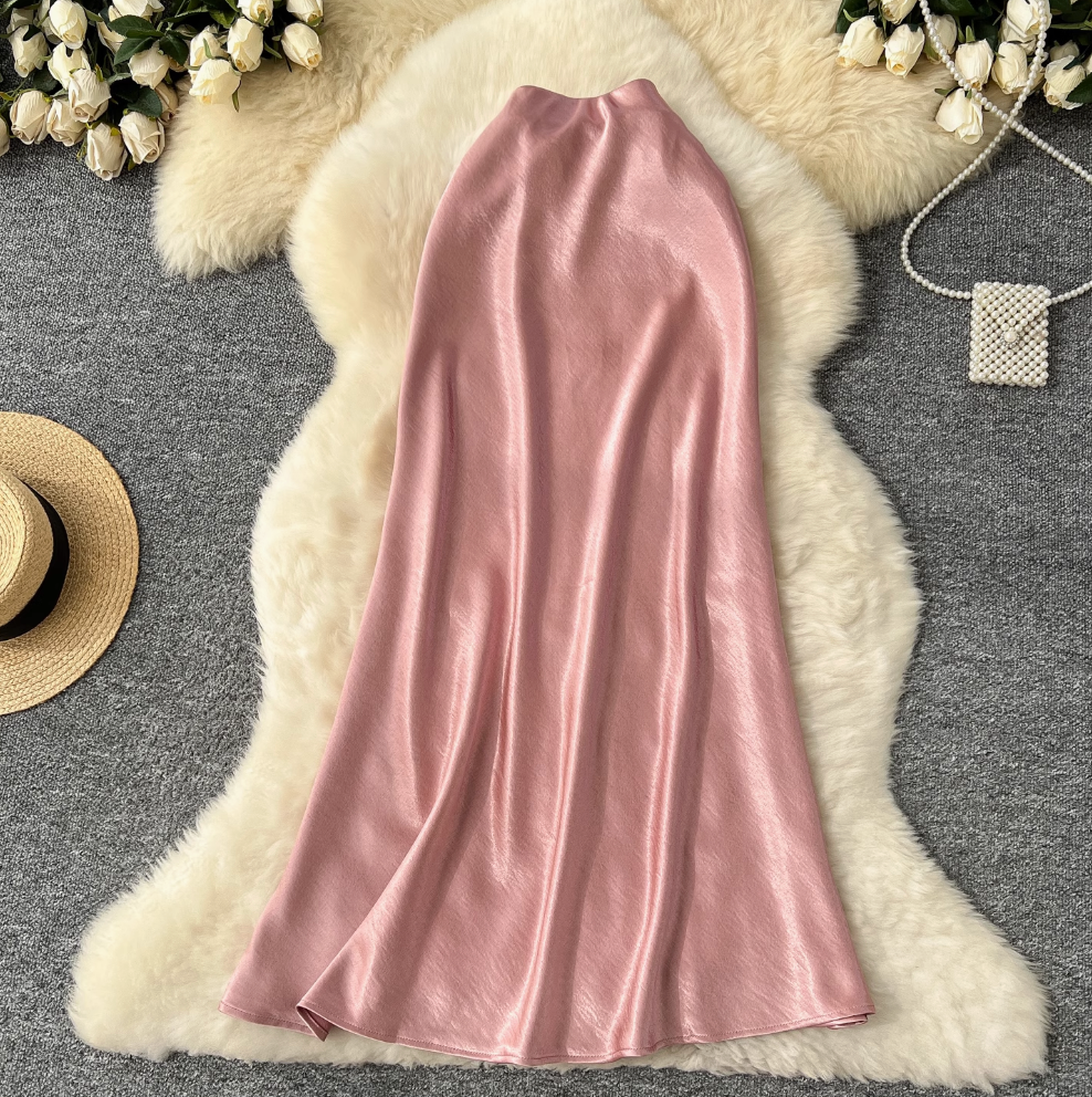 Draped A-line Fishtail Satin Skirt