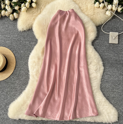 Draped A-line Fishtail Satin Skirt