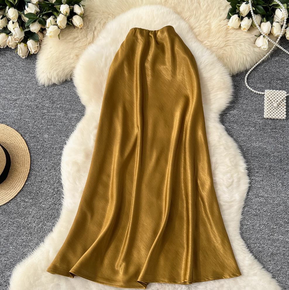 Draped A-line Fishtail Satin Skirt