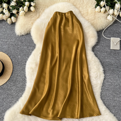 Draped A-line Fishtail Satin Skirt