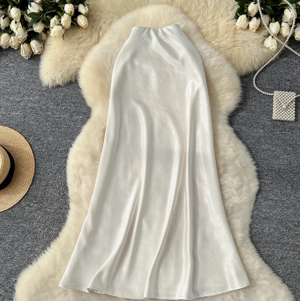 Draped A-line Fishtail Satin Skirt