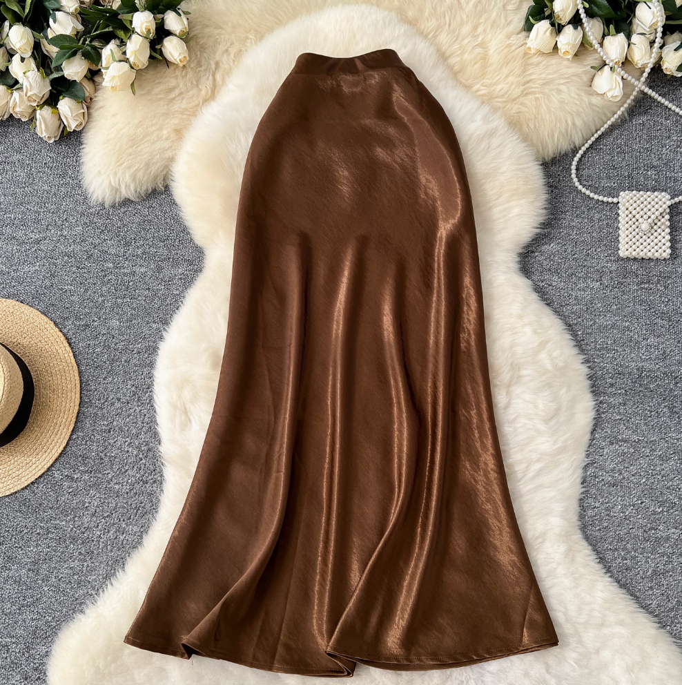 Draped A-line Fishtail Satin Skirt
