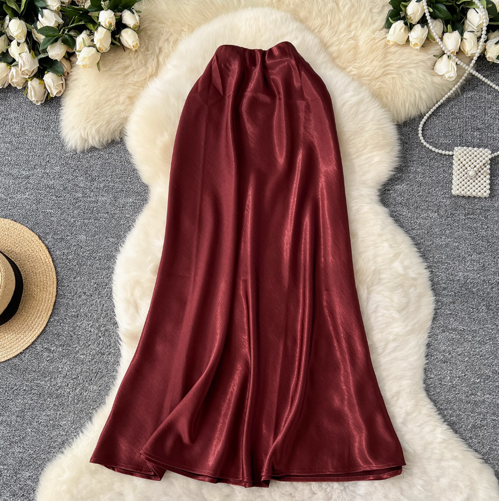 Draped A-line Fishtail Satin Skirt
