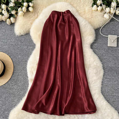 Draped A-line Fishtail Satin Skirt