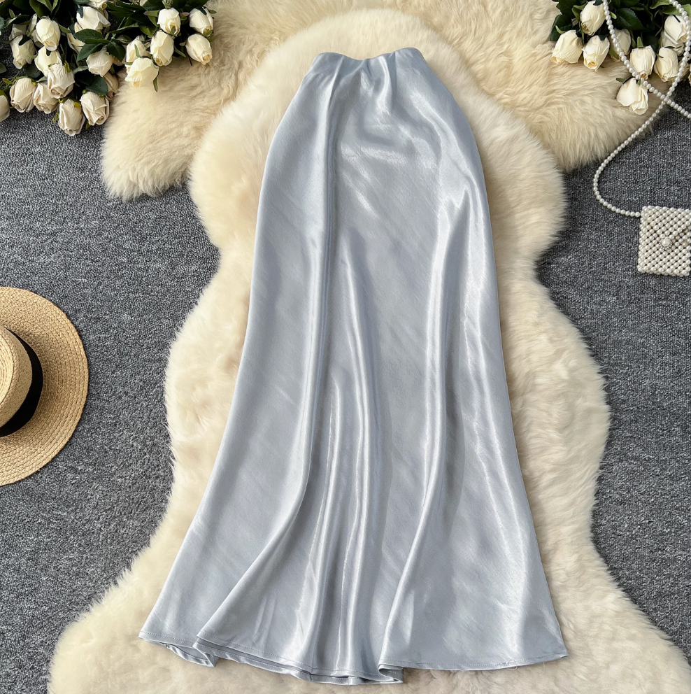 Draped A-line Fishtail Satin Skirt