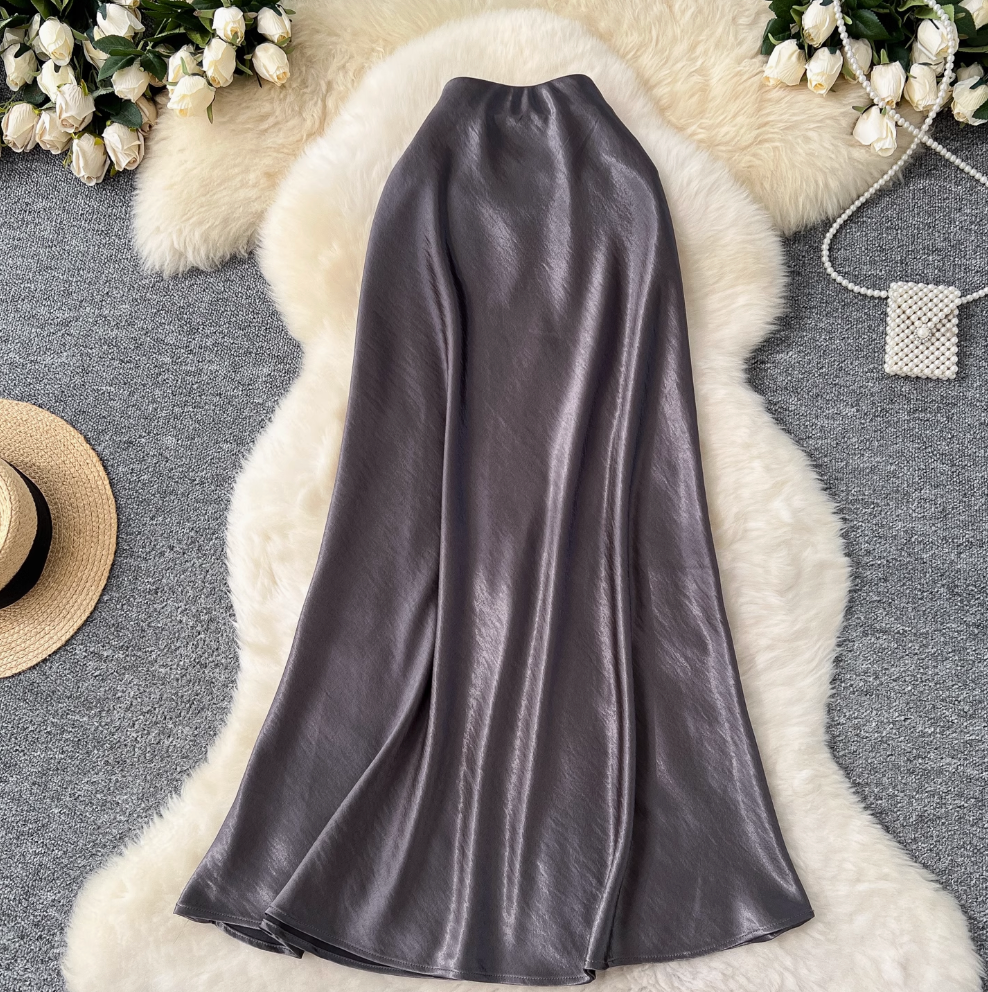 Draped A-line Fishtail Satin Skirt